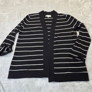 Jones New York Sport Womens black ivory Stripe Cardigan Sweater Sz XL tab sleeve